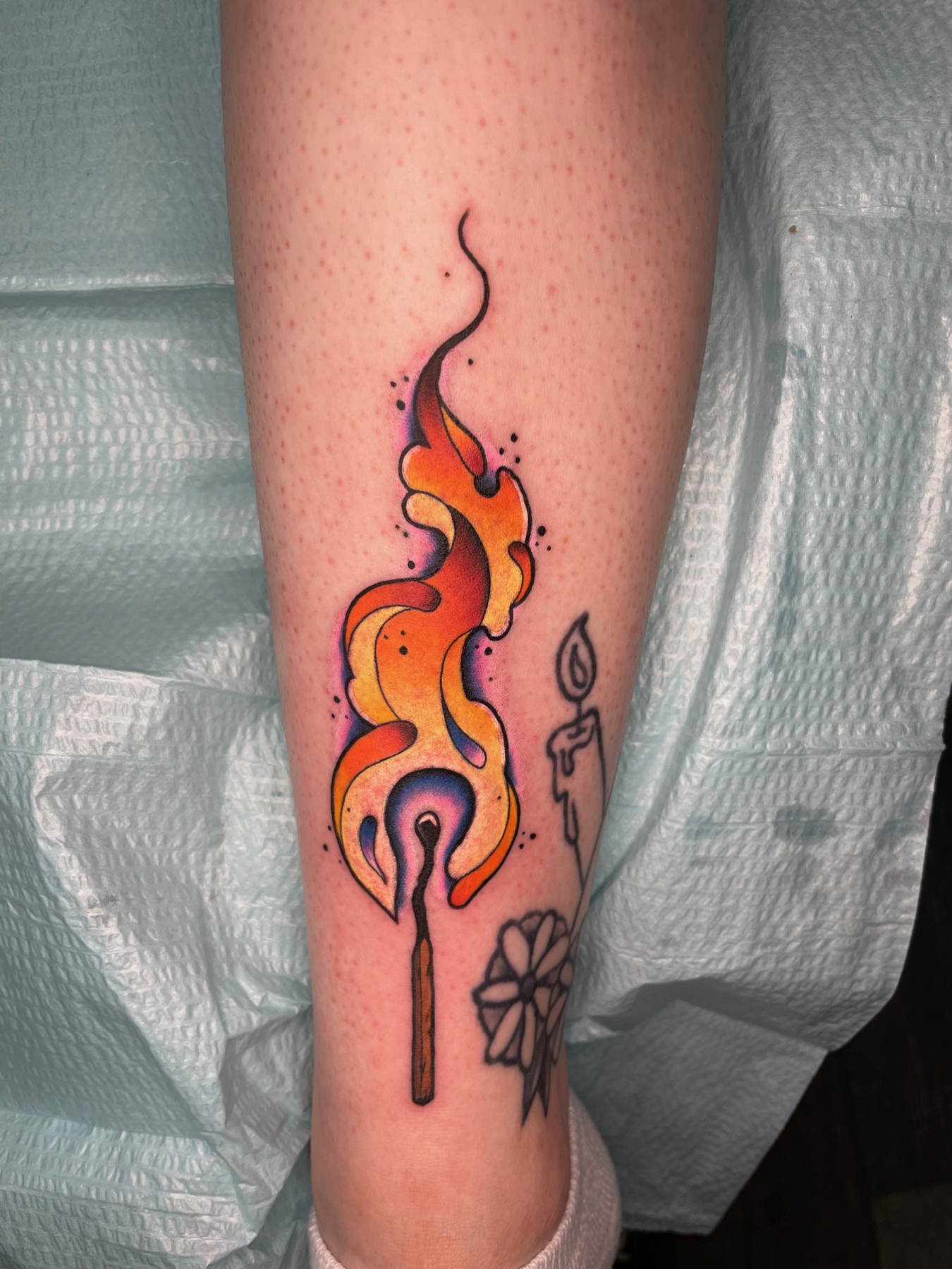 match on fire tattoo neotraditional