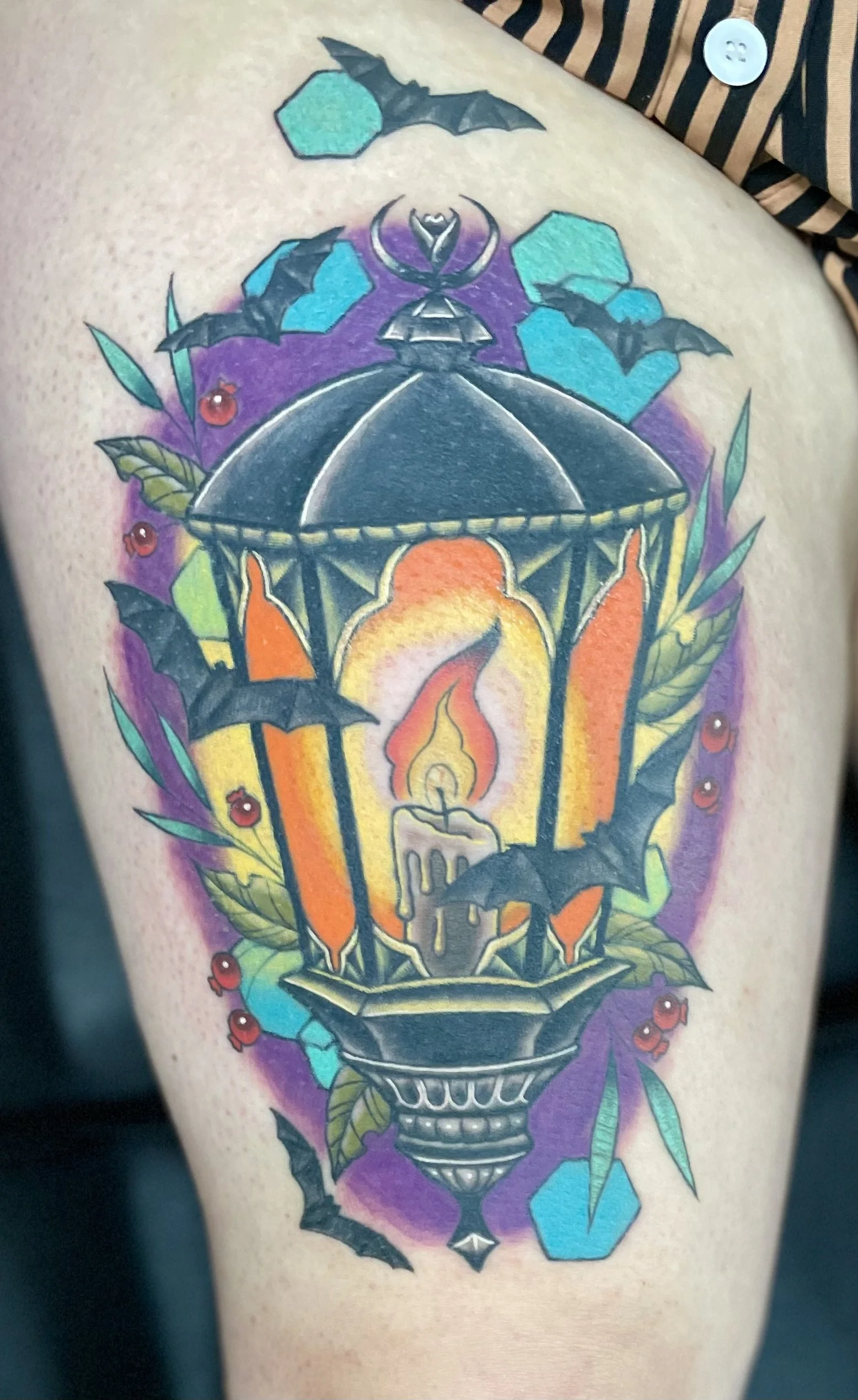 bats with lantern and glow tattoo
