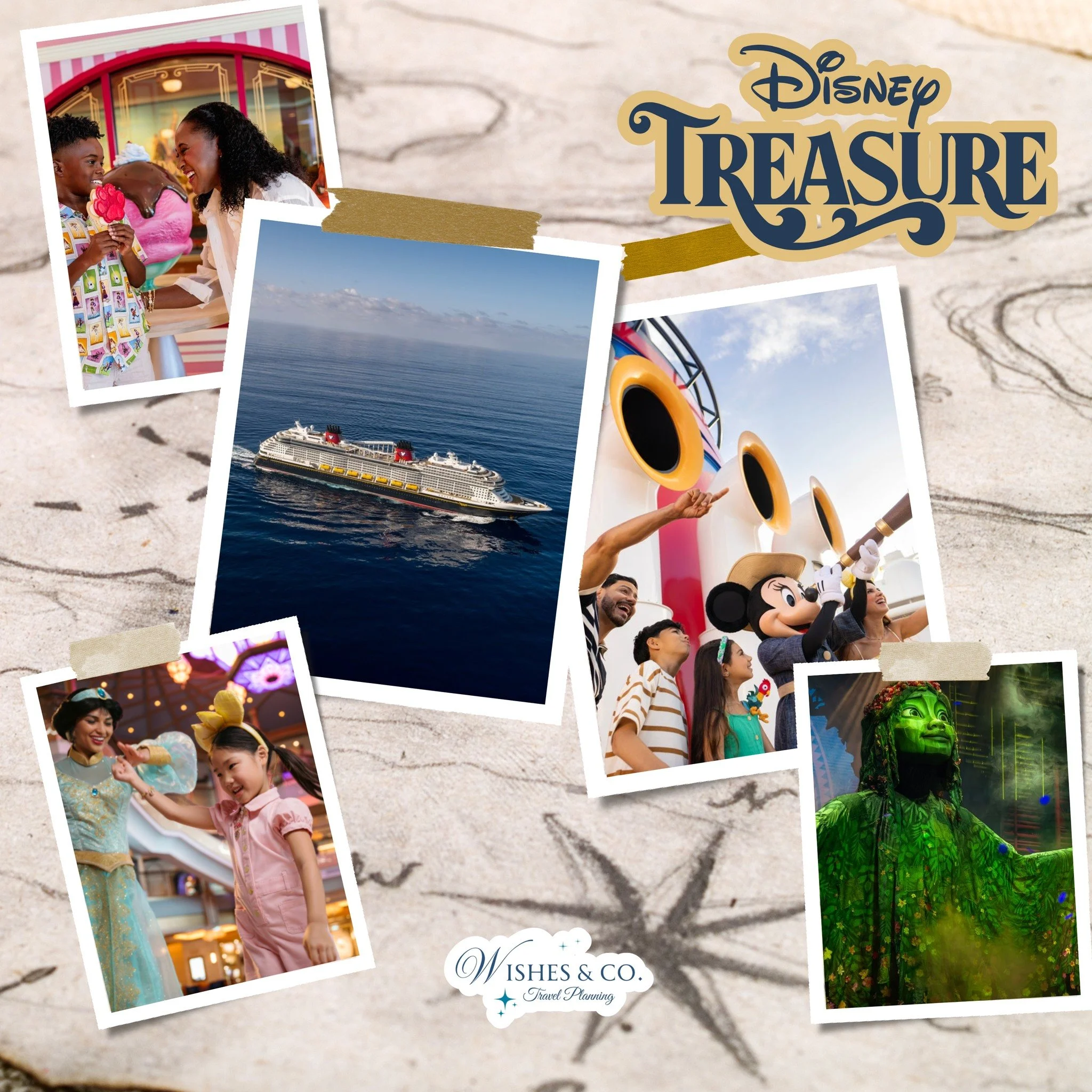 Set sail with your family on the Disney Treasure, Disney Cruise Line&rsquo;s newest ship full of magic and adventure! 🛳️ Guests will enjoy Broadway-style shows, unique themed restaurants, incredible kids&rsquo; clubs, exclusive character met and gre