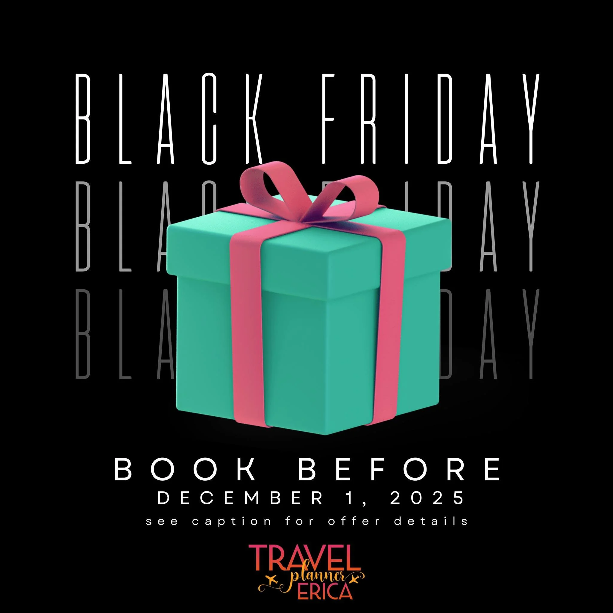 ✨ BLACK FRIDAY TRAVEL BONUS IS HERE! ✨

Book your 2026 vacation with me today, November 28, 2025 through December 1, 2025 and receive:

🏰 Disneyland or Walt Disney World
&rarr; $50 Disney Gift Card (that's a lot of Mickey pretzels).

🚢 Disney Cruis