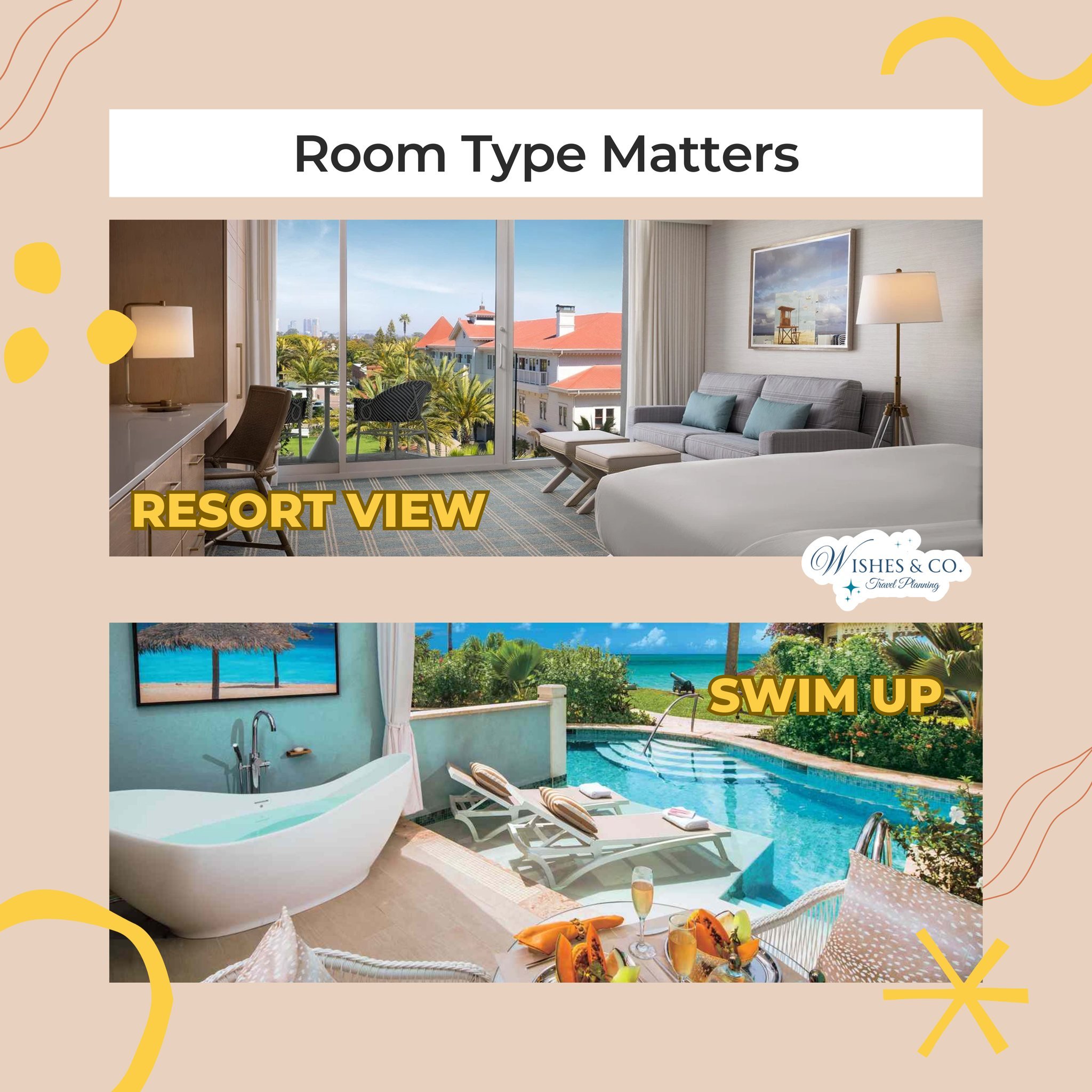 One of the biggest things I help my clients with is choosing the right room, not just a room. A garden view, oceanfront, or swim-up can completely change how your vacation feels. Do you want quiet mornings, easy pool access, or a stunning view to sip
