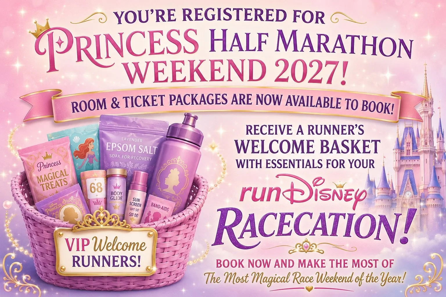 Okay Princesses, registration day is done, and now the real magic starts to come together 👑✨🏃&zwj;♀️

Princess Half Marathon Weekend 2027 room &amp; ticket packages are officially open, which means it&rsquo;s time to take your race entry and turn i