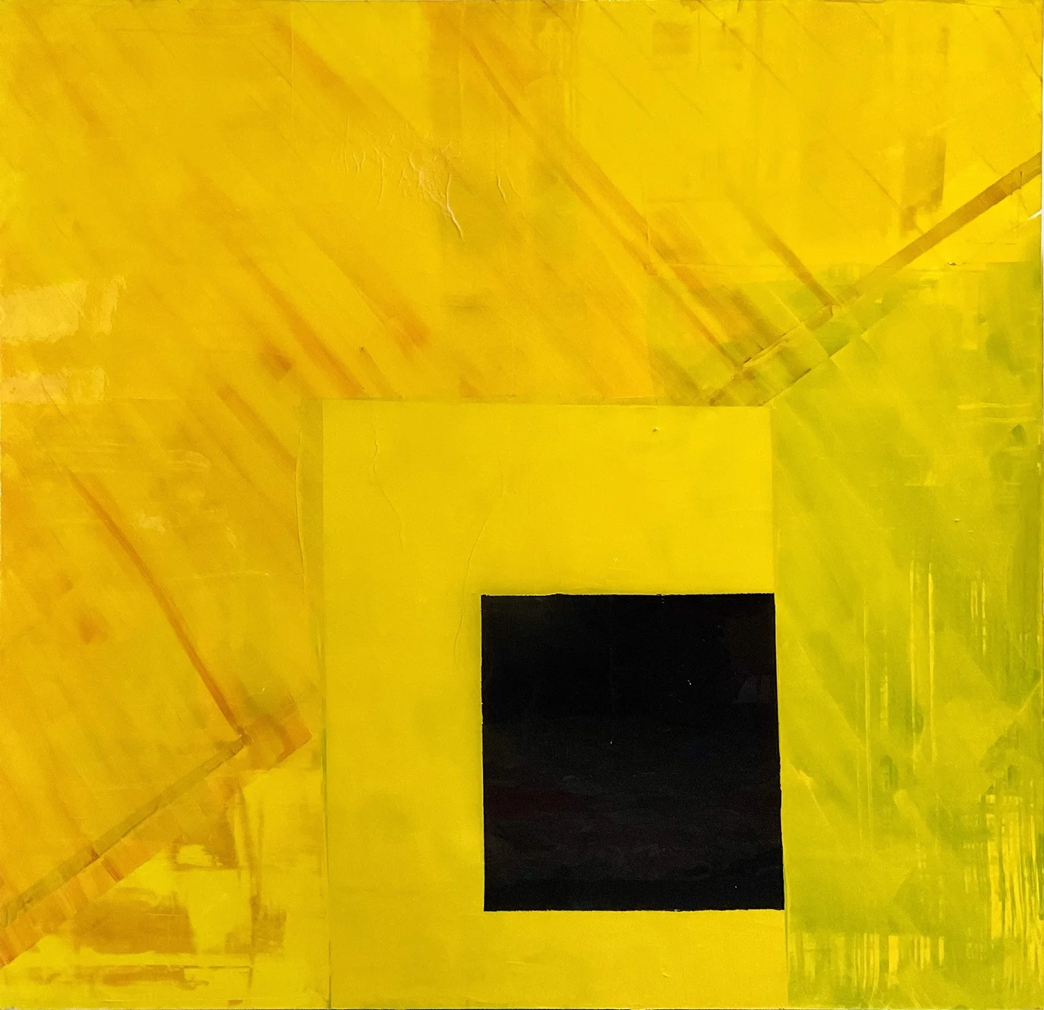 A black square centered in a yellow field