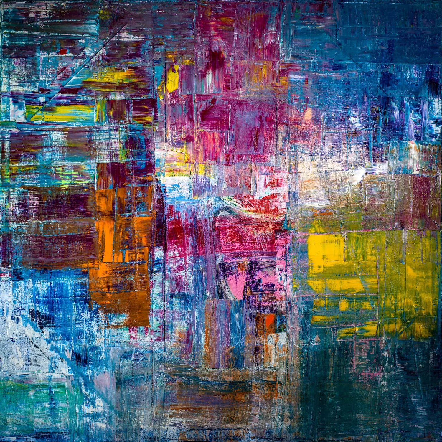 Magenta, orange, yellow and blue across the wheel