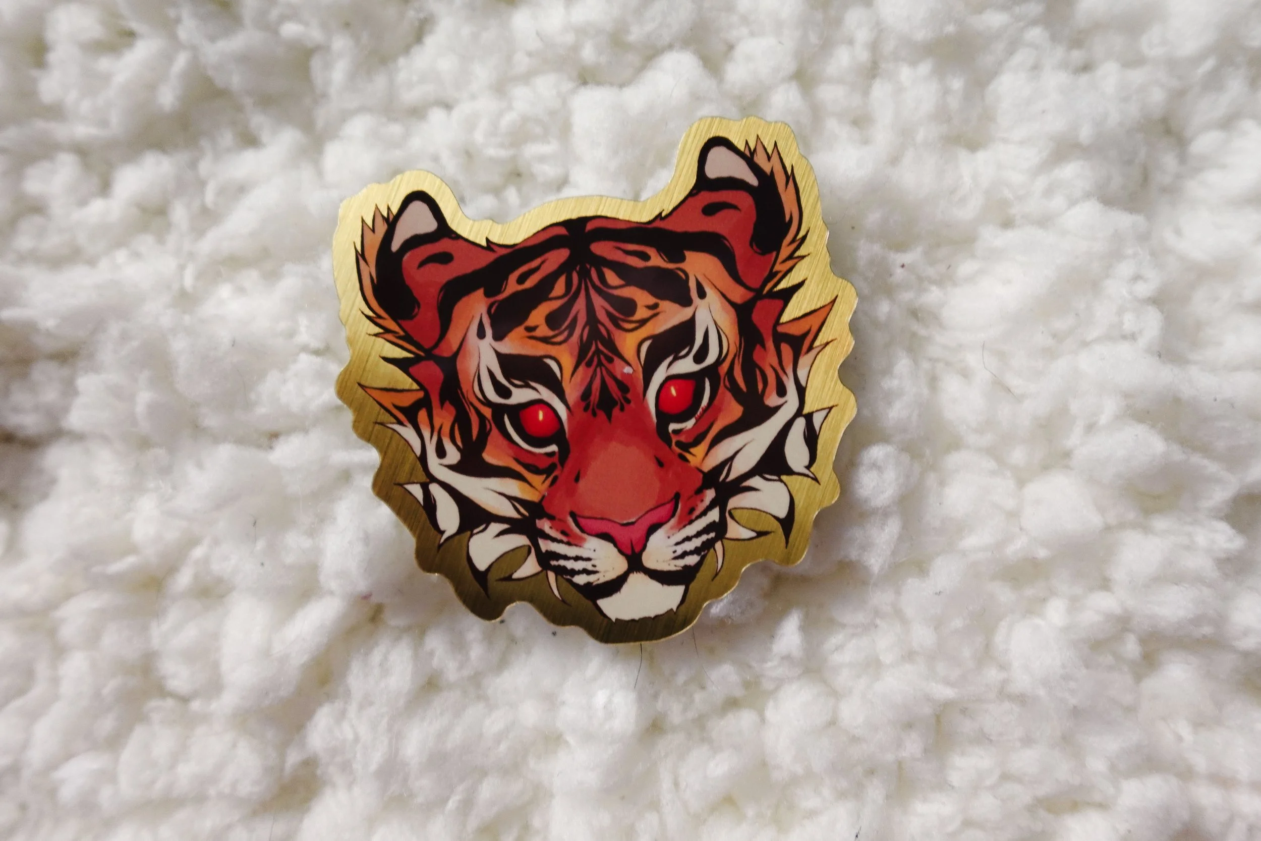 Gold-Brushed Happy Tiger Sticker