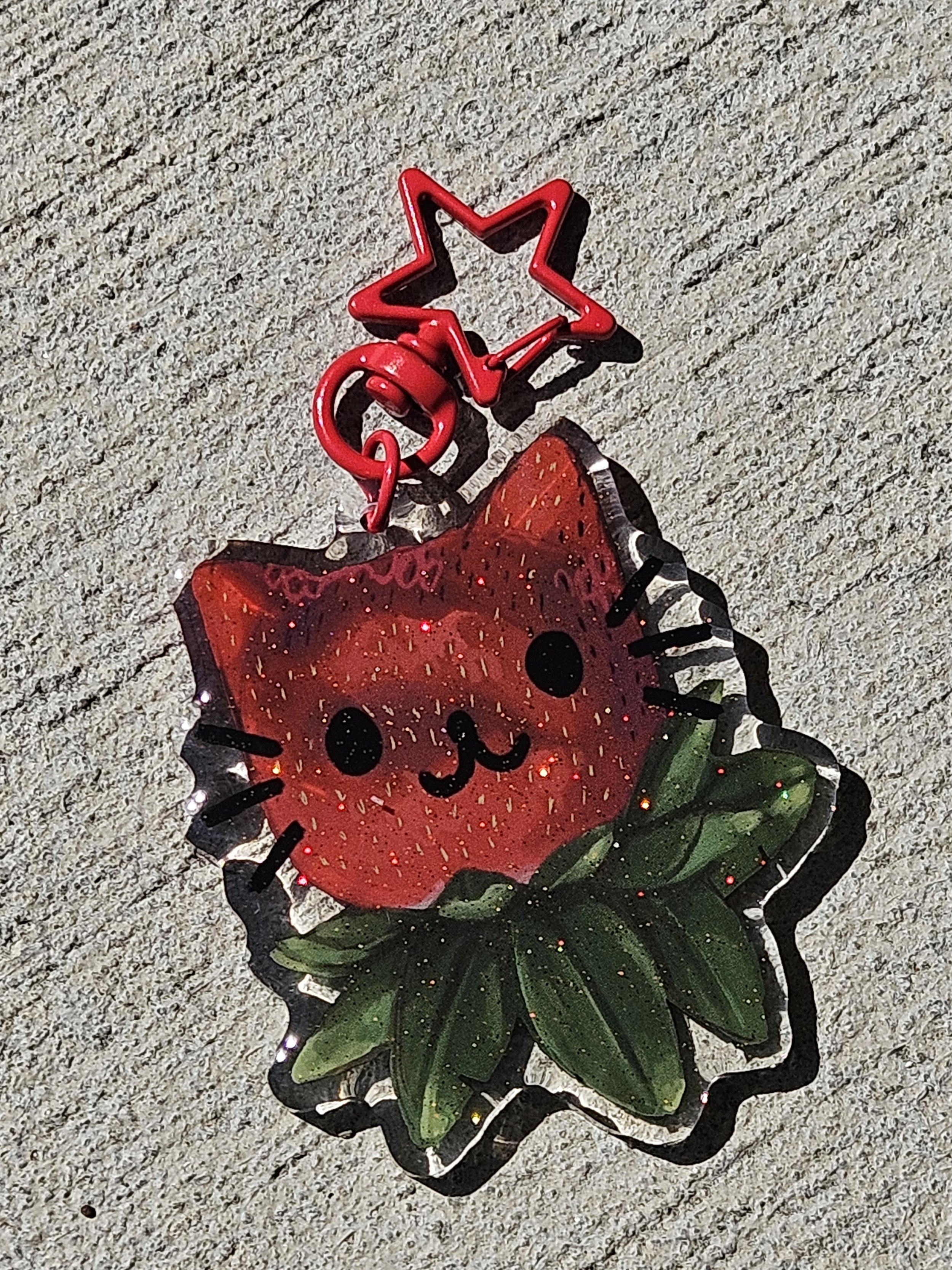 Strawberry Cat Glitter Keychain