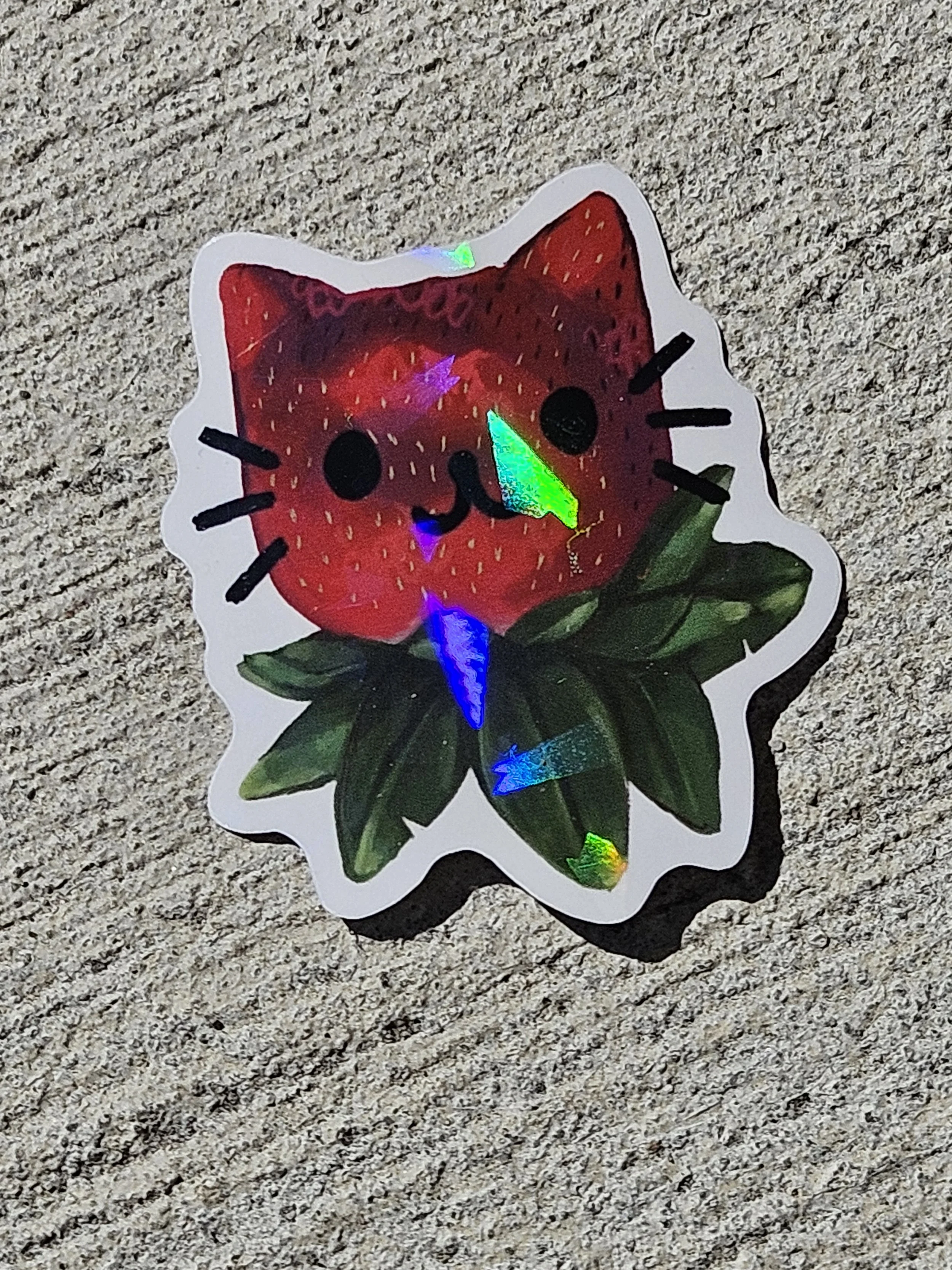 Holographic Strawberry Cat Clear Sticker