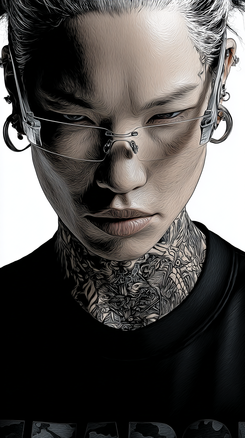 Comic-style portrait of SENTRY, a security systems technician with tactical posture, clear goggles, and neck tattoos.