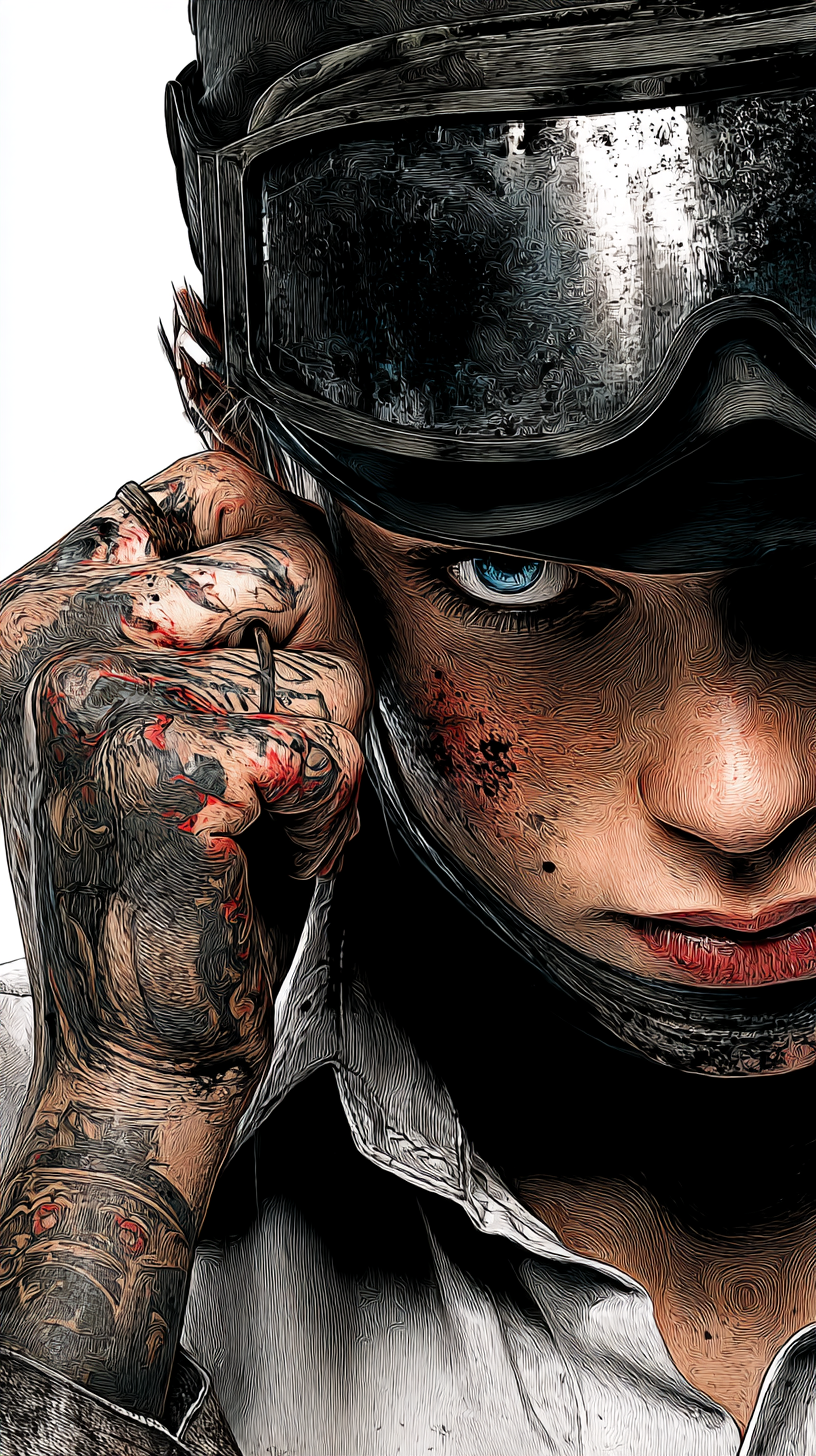 Comic-style portrait of STEELHEART, a veteran steelworker, wearing welding goggles and orange safety gear, looking intensely forward.