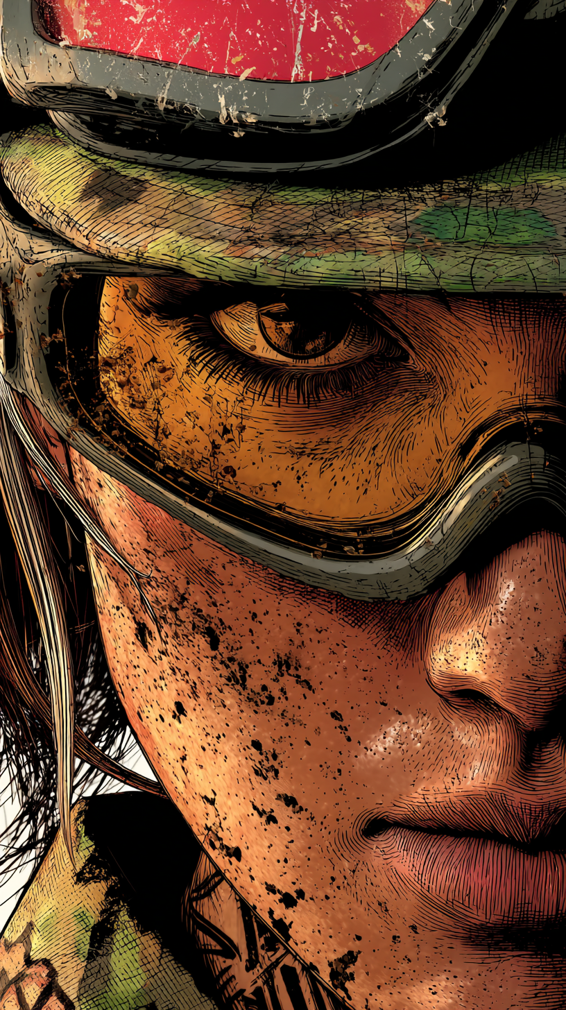 Comic-style portrait of RECON, a project manager, wearing tinted protective goggles and high-visibility construction clothing.