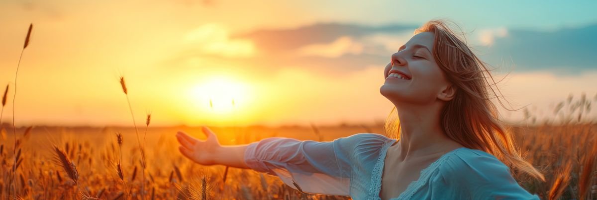 Women with her arms open in a field.  Join certified Master Healer, Sarah on a journey to discover the balance created when all your systems are working as one.