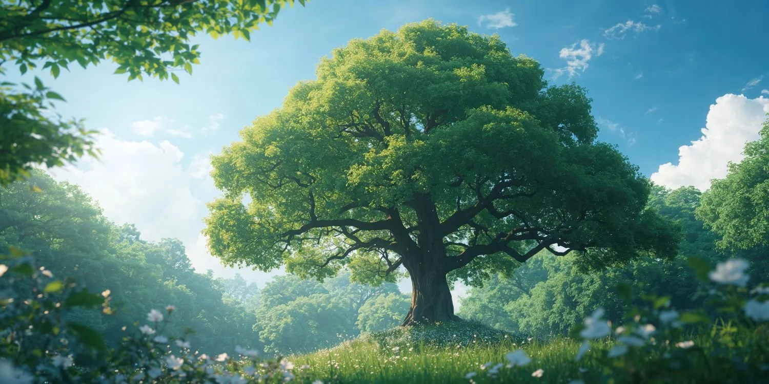 Tree in a field of flowers. Comparing Reiki vs. Energy Healing treatments to empower your choice and healing path to health and wellness.