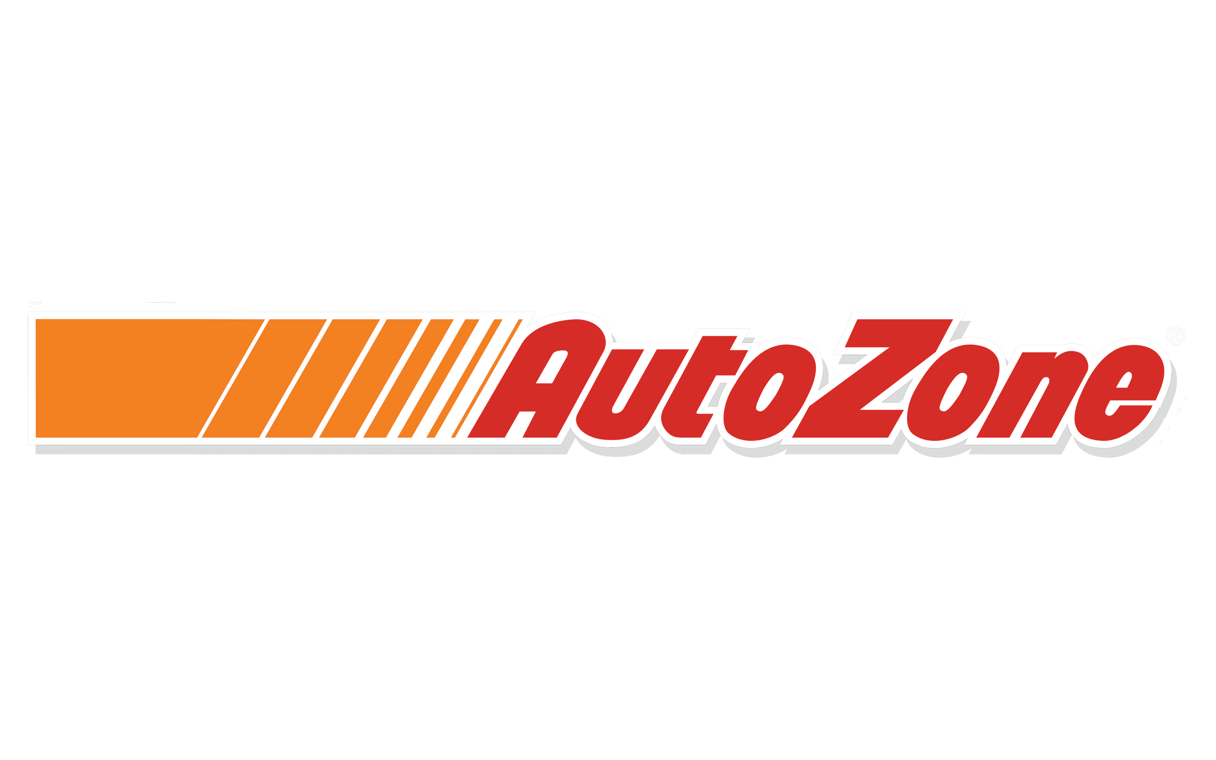 Logotipo de AutoZone con letras rojas y fondo en tonos naranja y blanco