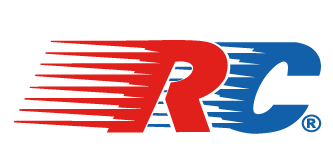 Logotipo de RC en colores rojo y azul con líneas de movimiento.