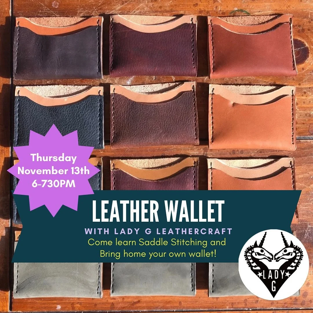 Next Thursday! Join Lady G and make yourself a wallet. Or make a wallet and give a handmade gift this year!!

 Visit our website to sign up!! Link 🔗 in bio!