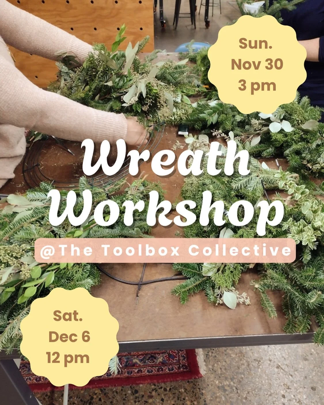 November means Mariah Carey is defrosting. Get in the winter spirit with a build your own wreath class with the bouquet bar! 
$5 of every registration will be donated to World Central Kitchen! 

Two dates! November 30th, 3-430pm 
December 6th 12-130p