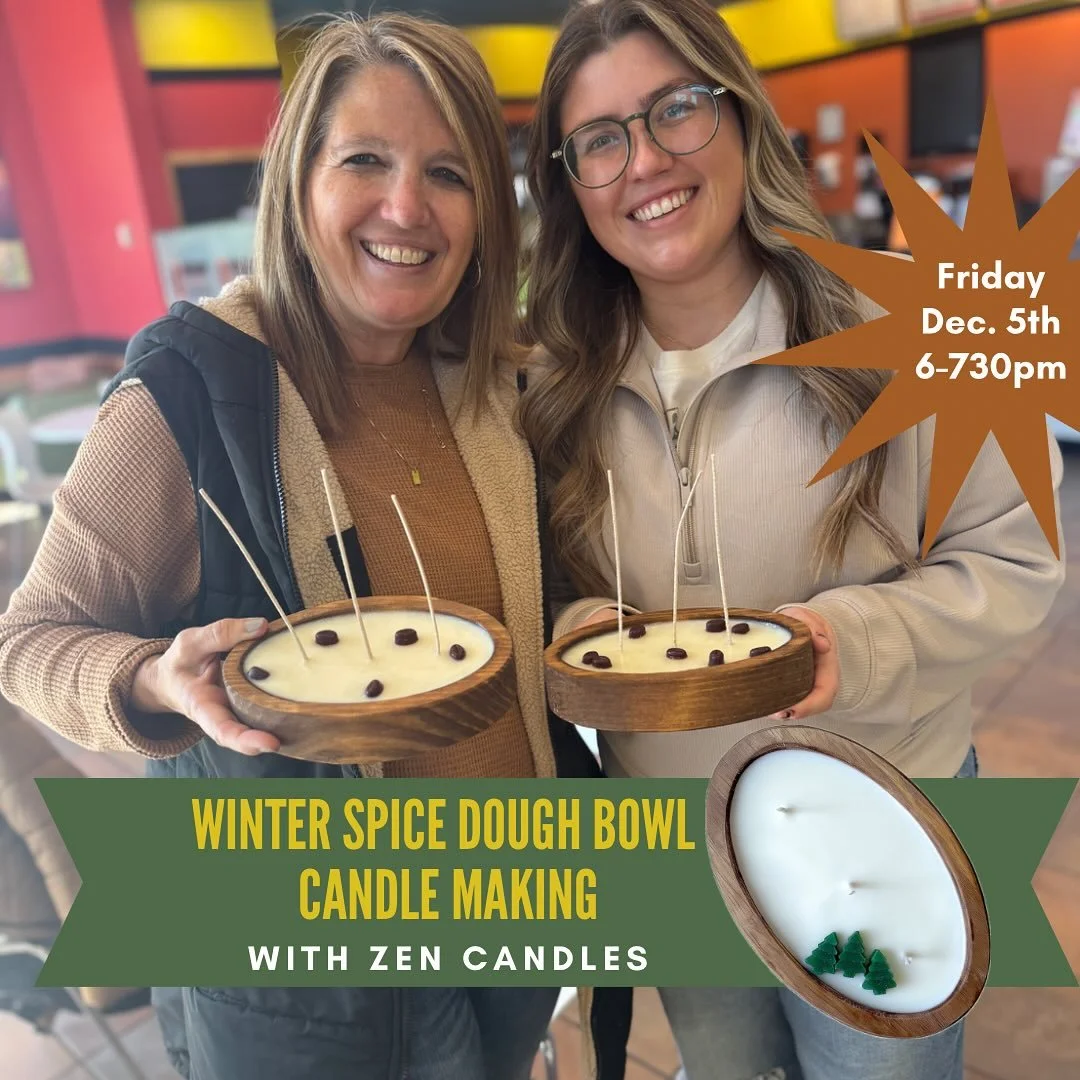 Embrace the festive spirit with a cozy, hands-on-candle-making experience! 

Pour your own soy candle in either a 10oz oval or a 14oz  Christmas tree shaped wooden dough bowl and customize it with your favorite holiday-inspired fragrance. 

All mater