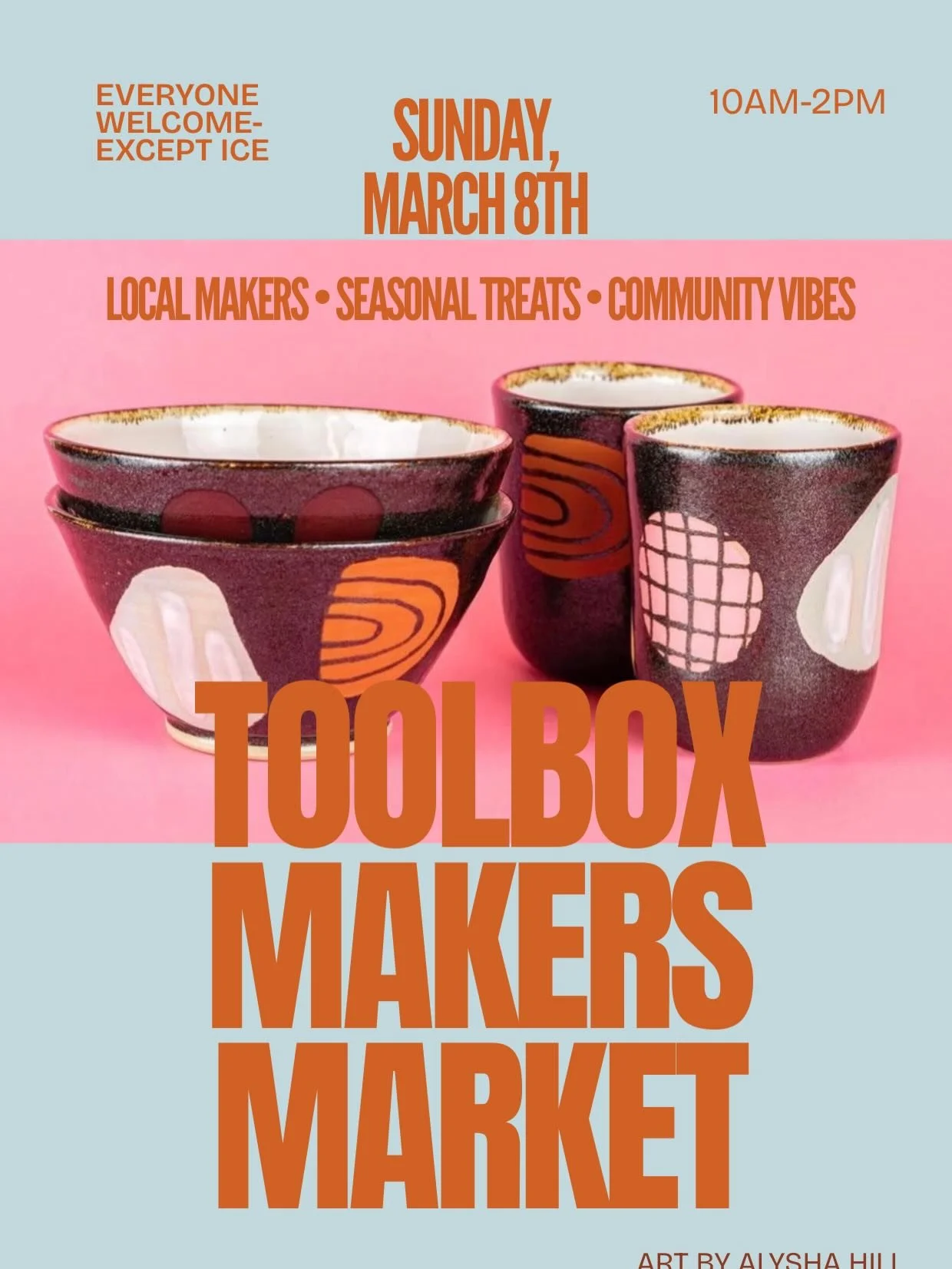 March Makers Market Sunday 3/8! Come support local artists and treat yourself. Misfit coffee will be joining us and J.bombe bakery. We are taking donations of art supplies for Resiliency Kits being put together by The Workshop. All monetary donations