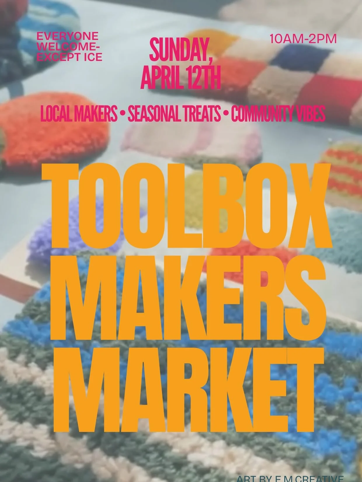 April Makers Market on Sunday! 
4/12 10am-2pm 
Come visit us, we&rsquo;ll still be inside with a few friends outside! Support local artists, support small business. 

It&rsquo;s been a little quiet at the Toolbox these days, come say hello, we miss y