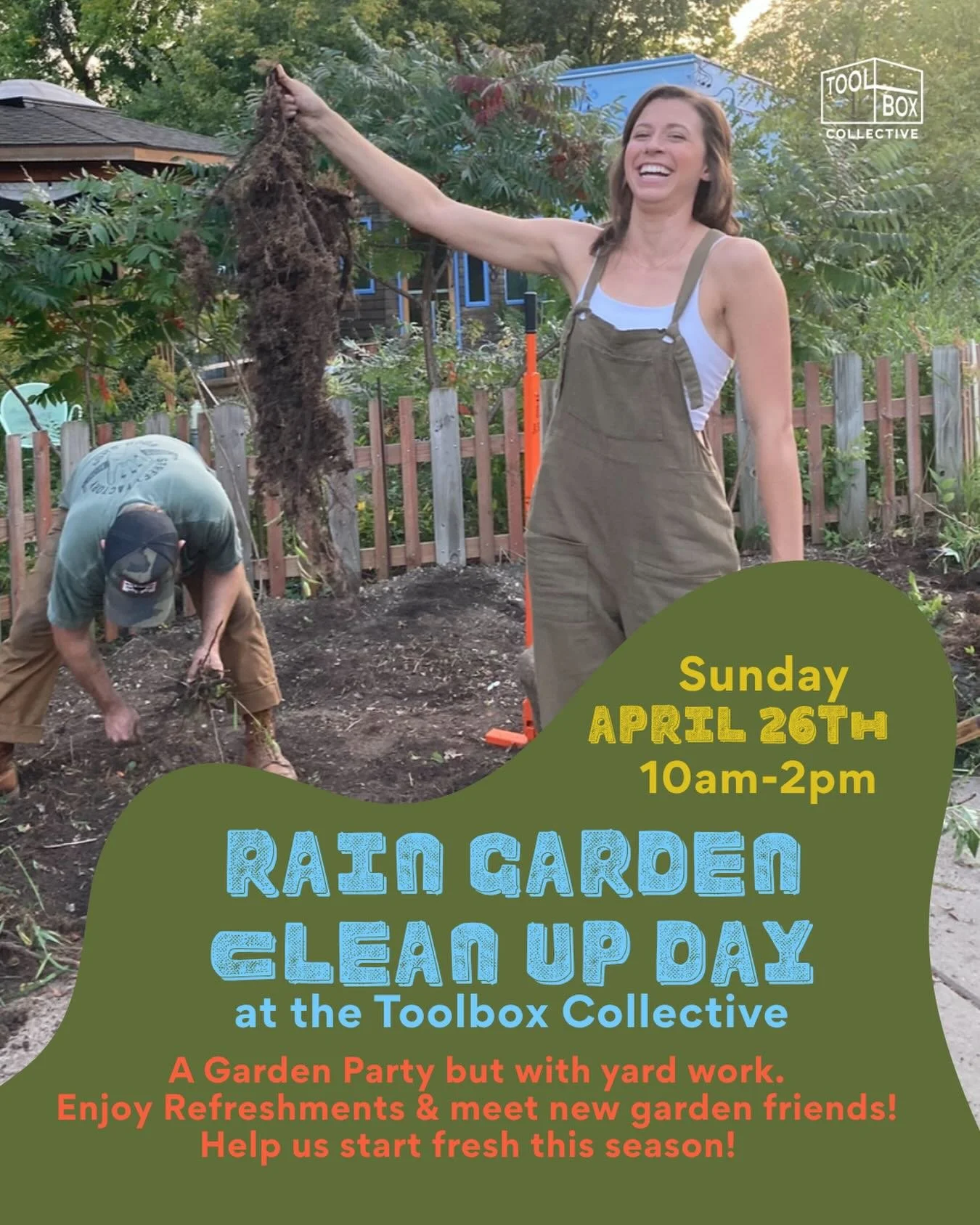 Earth Day is this week and we have
been working on cleaning up the garden at the Toolbox!
It&rsquo;s a big job and we could really use your help! If you&rsquo;re around on Sunday and can help weed, pull out volunteer trees, rake, help us with some ea