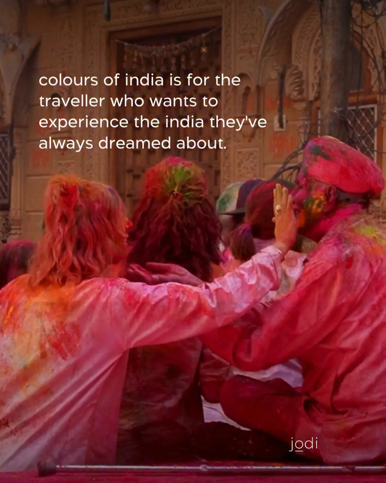 if india is somewhere you've dreamed about visiting for years, this is the journey i created with you in mind.

15 days through some of the experiences that make so many of us dream about india in the first place.

the taj mahal.

holi.

rajasthan.

