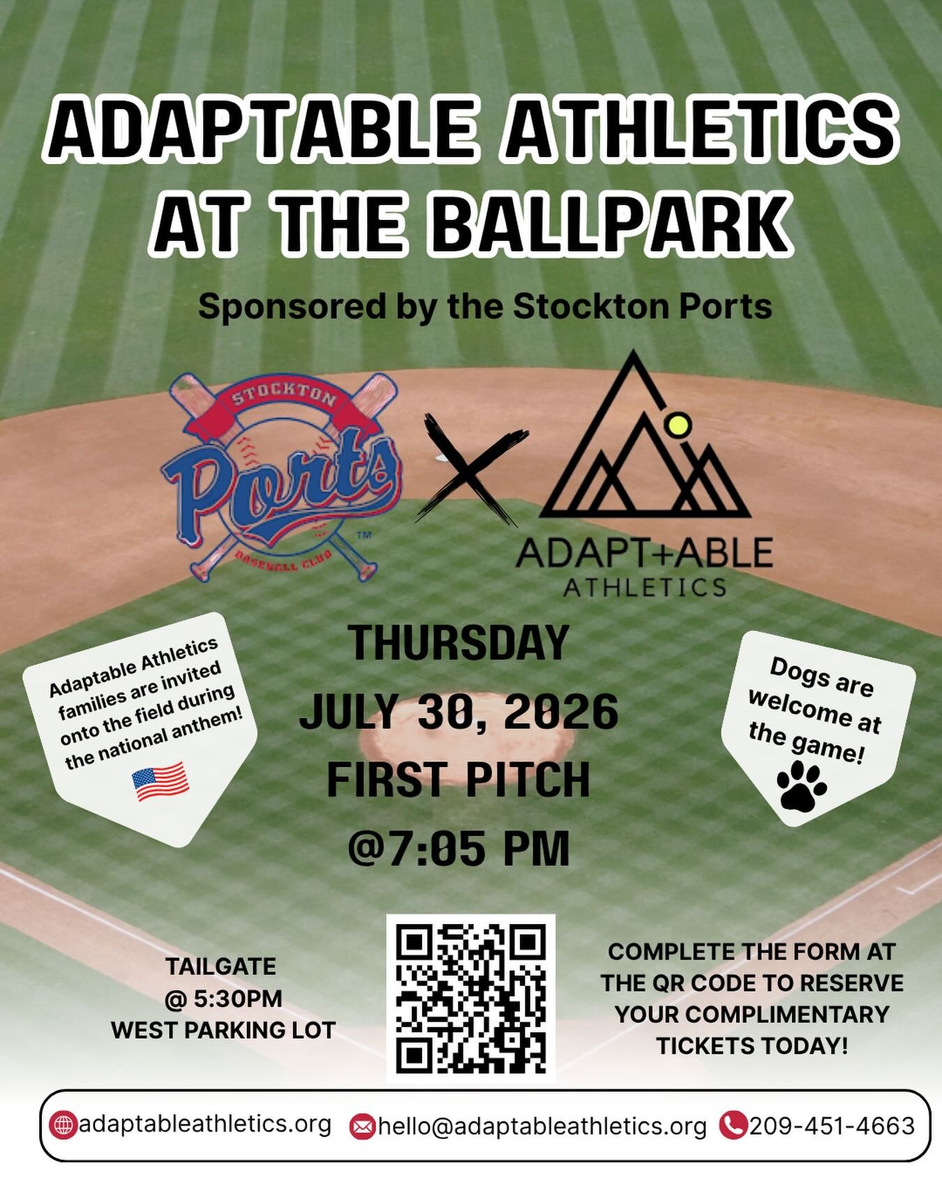 📣 Don&rsquo;t forget to request your complimentary tickets for the Stockton Ports game on 7/30. ⚾️ 

We still have tickets 🎟️ available for Adaptable Athletics families, current and former seasons! Link to form is in our profile or you can scan the