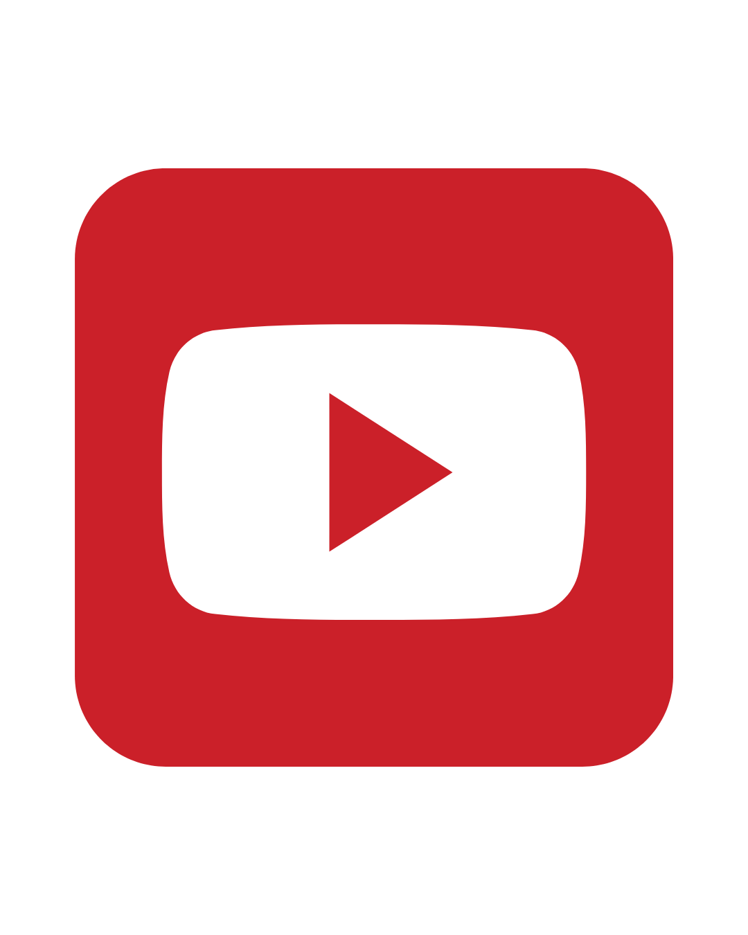 YouTube app icon with red background, white play button, and red triangular arrow in the center.