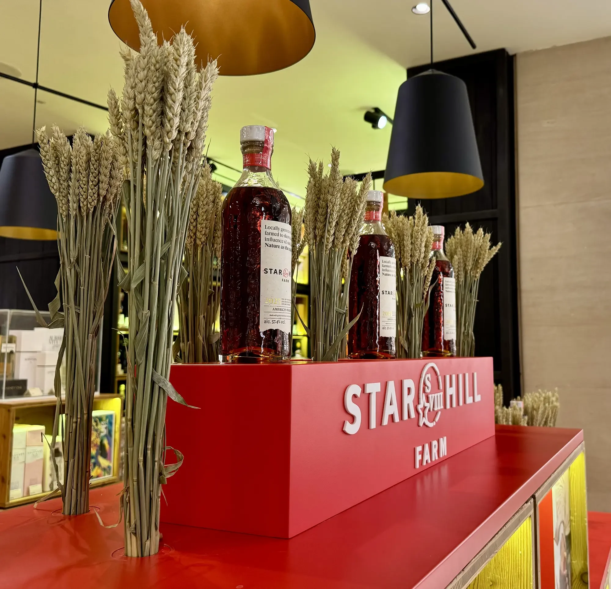 Maker's Mark, Star Hill Farm, Selfridges,Wheat Visual Merchandising display of bottle display in Selfridges wine shop