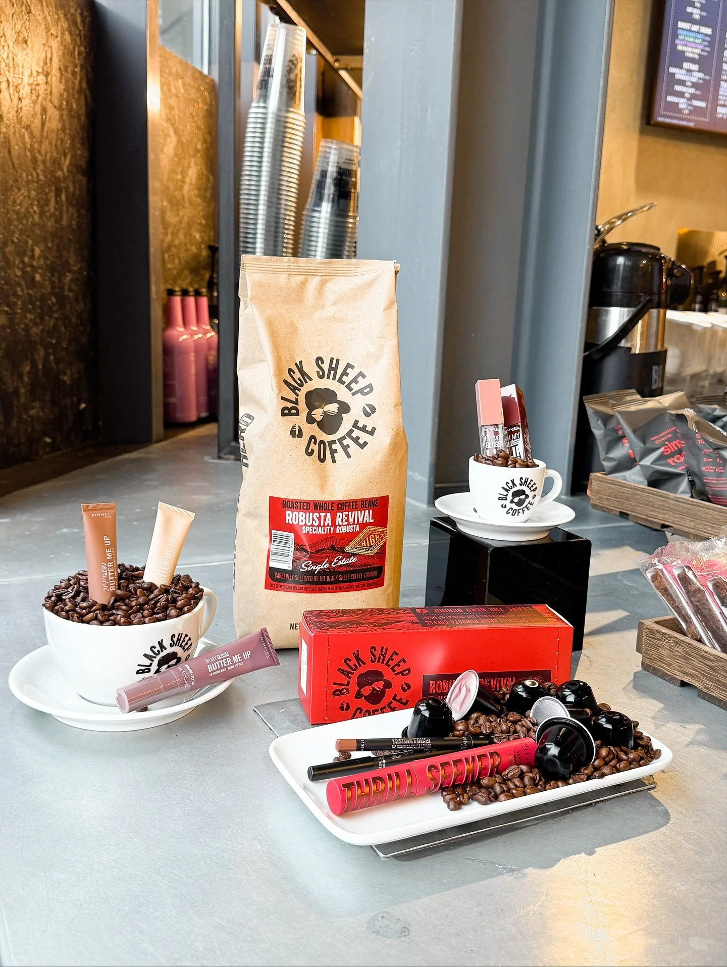 Backlash x Rimmel x Black Sheep ☕️ collaboration with Black Sheep coffee to celebrate the launch of Rimmel&rsquo;s Cappuccino collection.

Working with a selection of Black Sheep Coffee shops across the UK we held a series of Friday takeovers and Tik