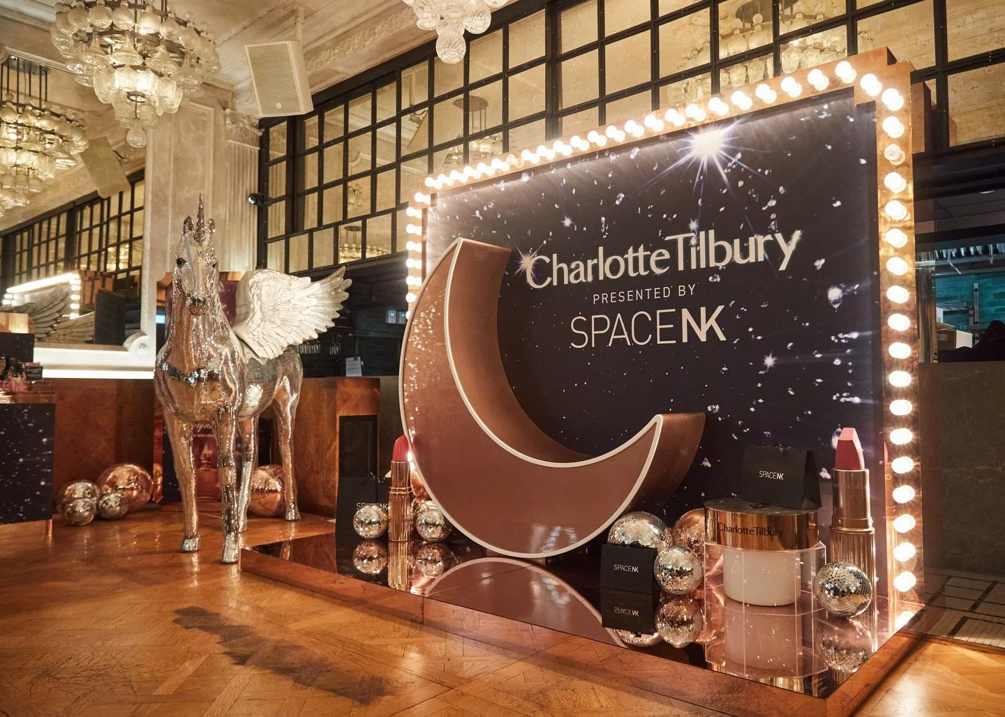 Charlotte Tilbury x Space NK, Wonderland of Beauty Wishes pop-up. ✨ 🪩 

A 2 day festive pop-up where we totally transformed the West End restaurant Sucre, turning a glamorous dining destination into a Beauty Wonderland for guests could discover this
