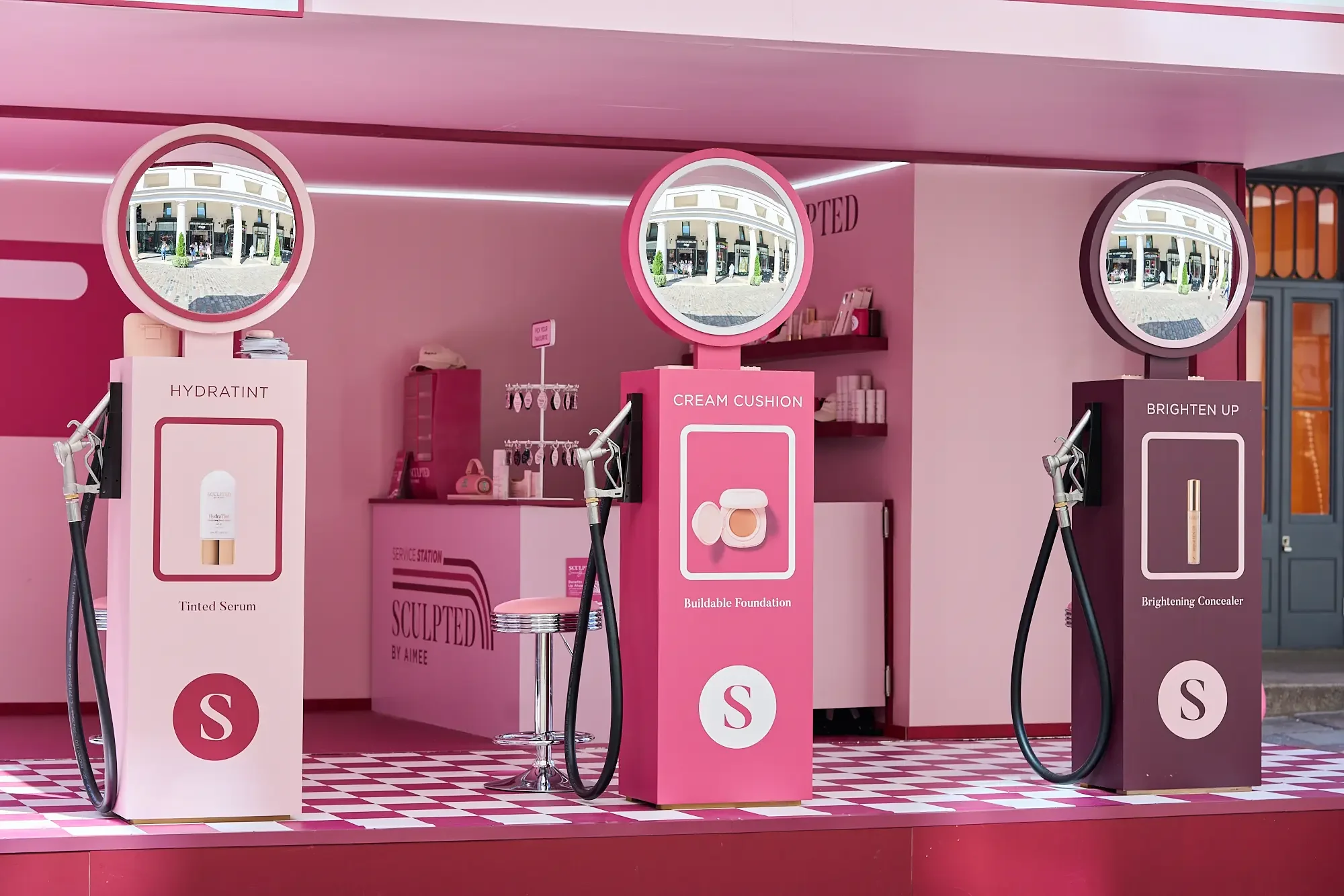 Sculpted by Aimee, Experiential Marketing Pop-up, Petrol Pumps
