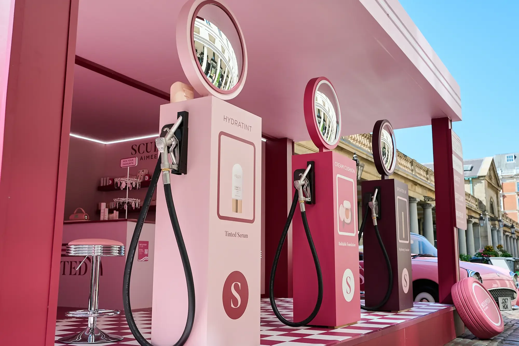 Sculpted by Aimee, Experiential Marketing Pop-up, Petrol Pumps