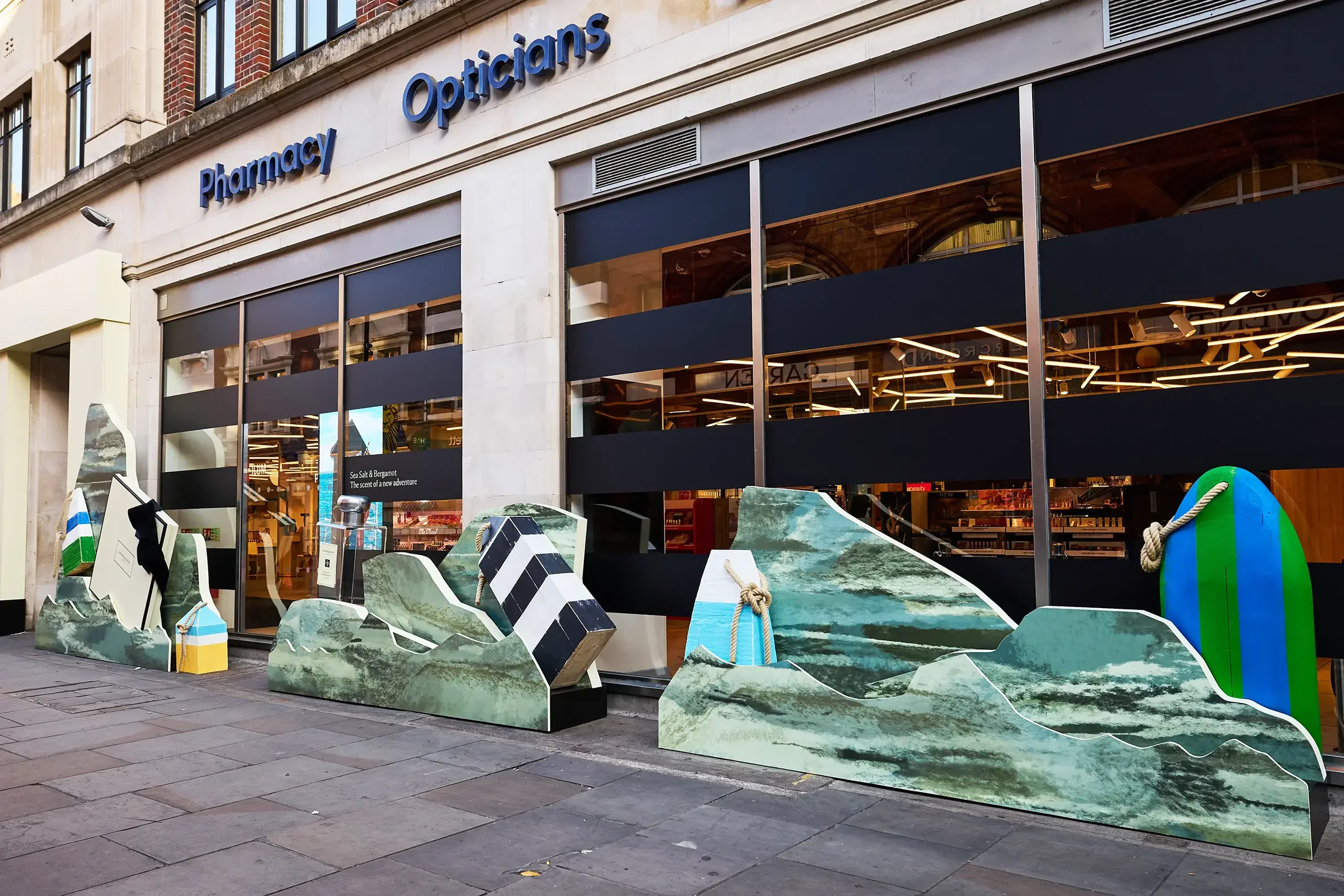 Sea Rock and Bouys Boots Flagship in Covent Garden
