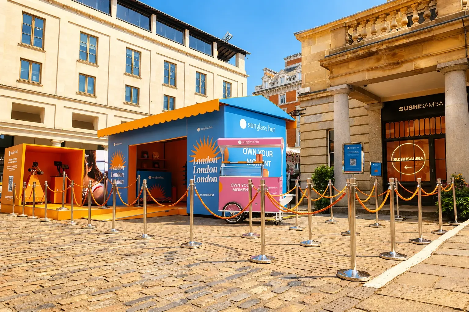 Sunglass Hut Pop-up, setup in the sunshine