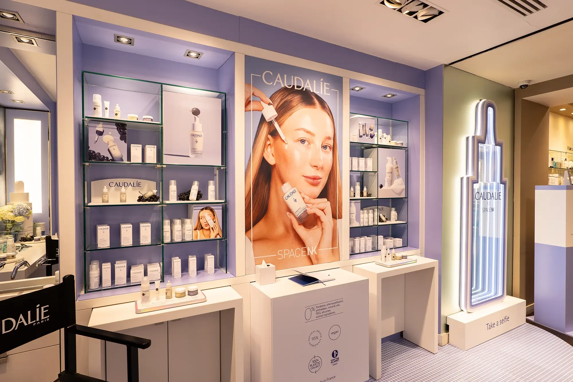Caudalie, SpaceNK Pop-Up, Product wall