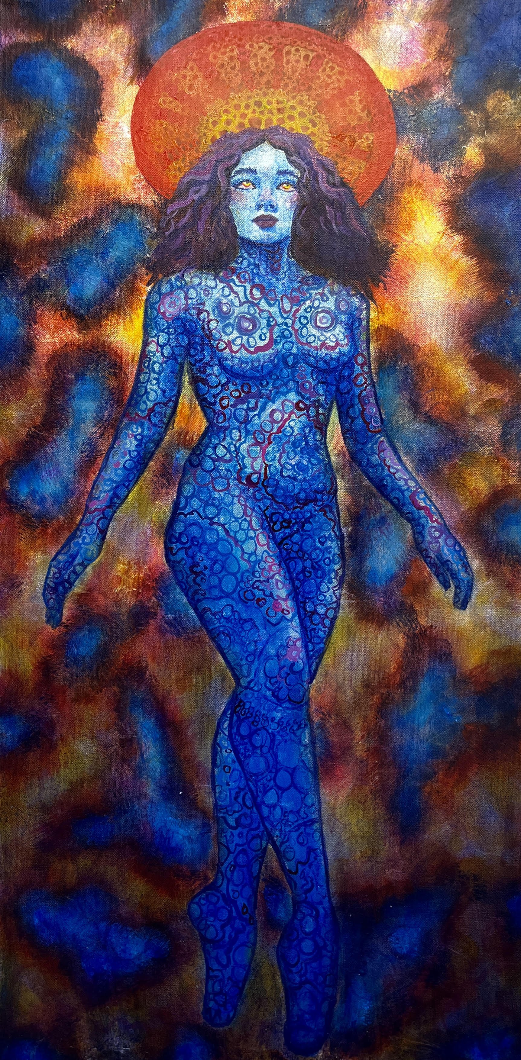 In Human Nature, 2023. 36" x 18". Oil and metal foil on canvas.