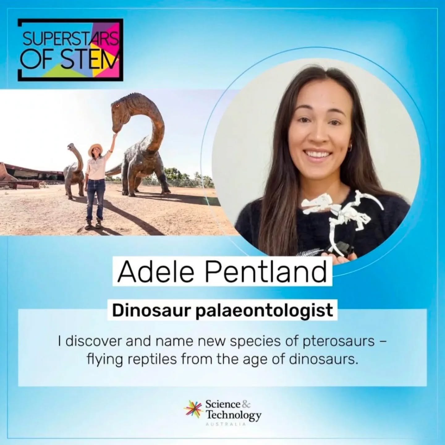 Cretaceous-sized congratulations to Adele Pentland for being recently selected as a @science_aus Superstar of STEM!!! Superstars of STEM is a program that equips women and non-binary folks with high-level media and communication skills so they can sh