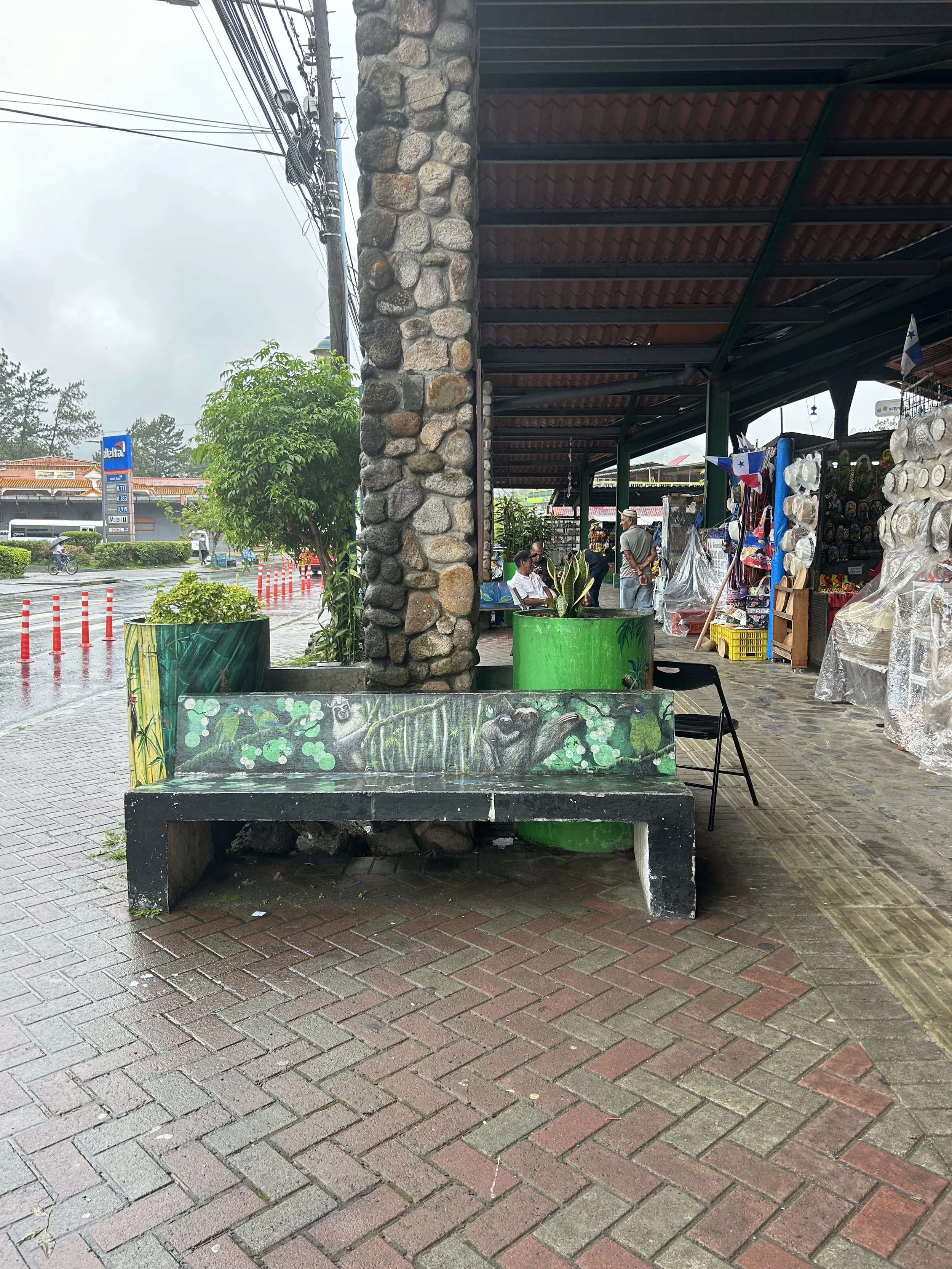 Colorful bench at the market