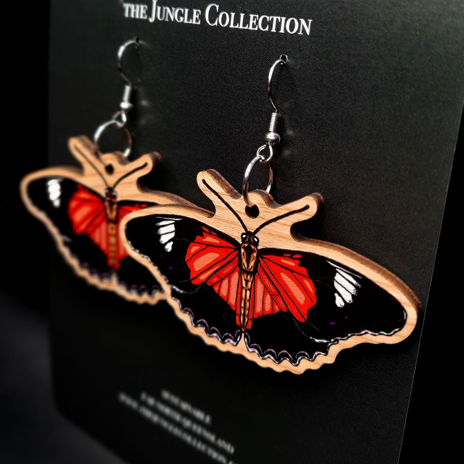 Red Lacewing Butterfly Earrings (Large 5cm)