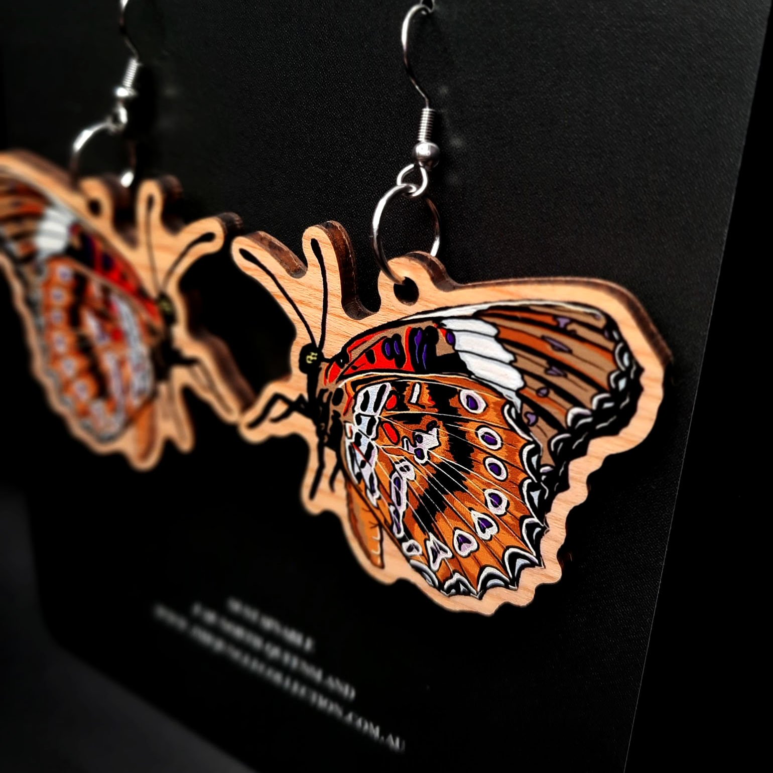 Red Lacewing Butterfly Earrings (Large 5cm) - Underwing