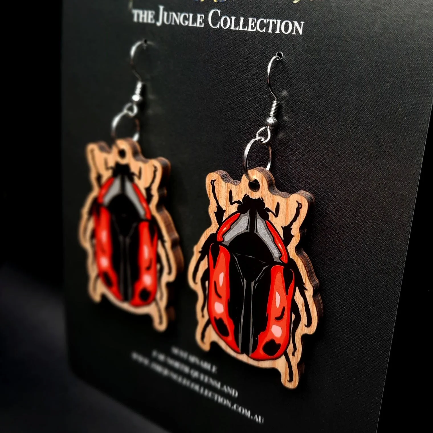 Cowboy Beetle Earrings (Large 5cm) - Red