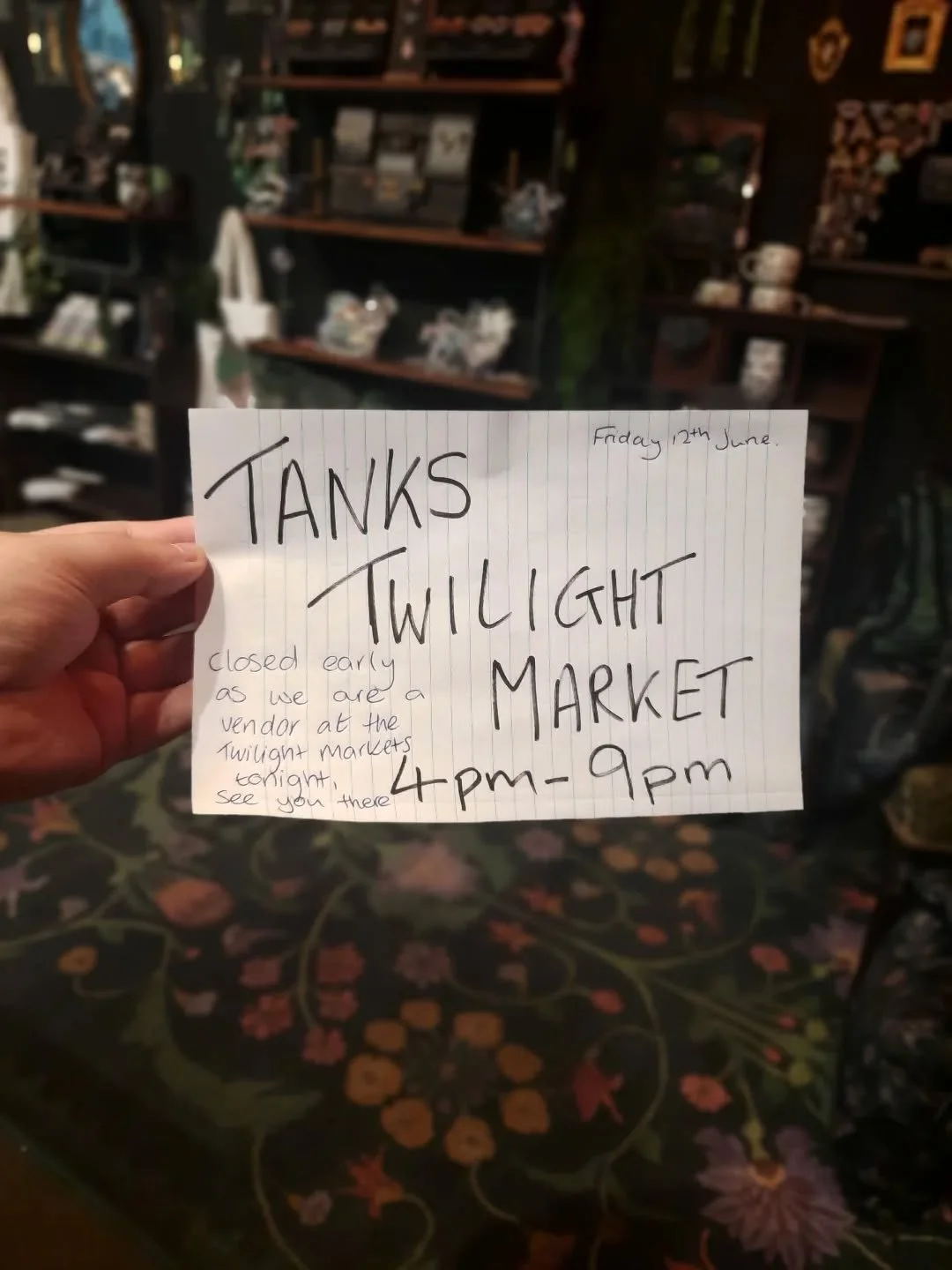 I've been so busy getting the Tea Room stuff organised I forgot to make a proper annoucement flyer...but...

We are at the Tanks Twilight Market TONIGHT (12th June) from 4pm - 9pm

We've had to close the shop a little bit early to get down here to se