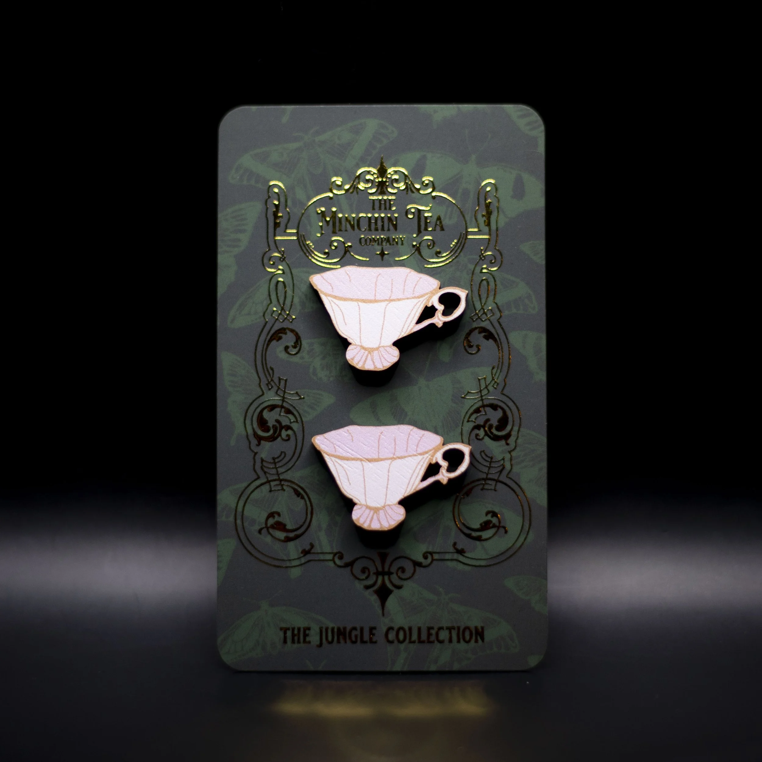 Vintage Teacup Wooden Stud Earrings (XL)