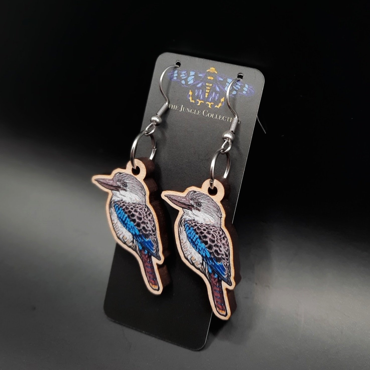 "Blue-winged Kookaburra" Small Earrings