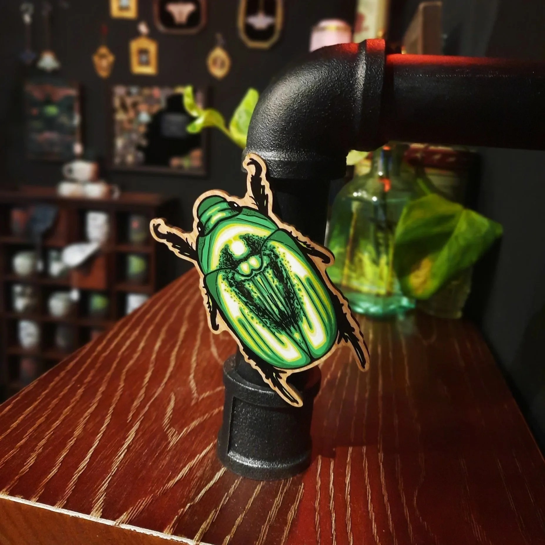 Green Christmas Beetle Wooden Magnet