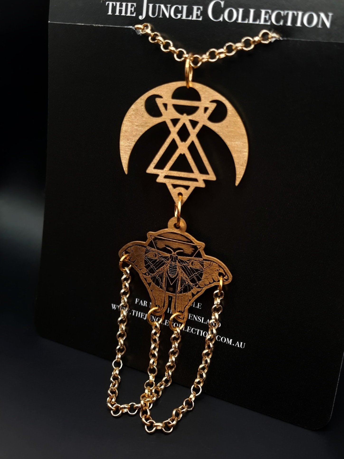 Antiqued Raw Brass Moth Necklace