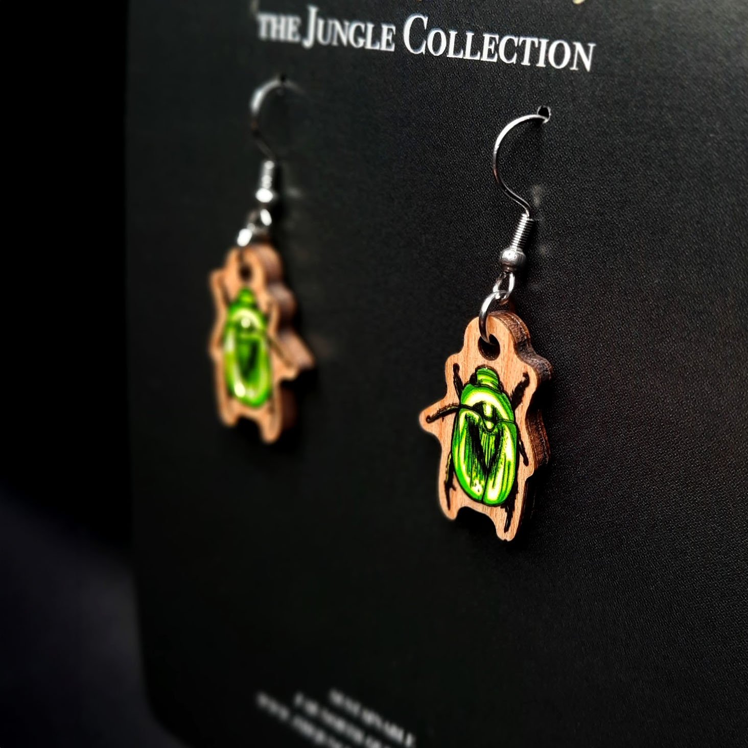 Green Christmas Beetle Earrings (Small 2.5cm)