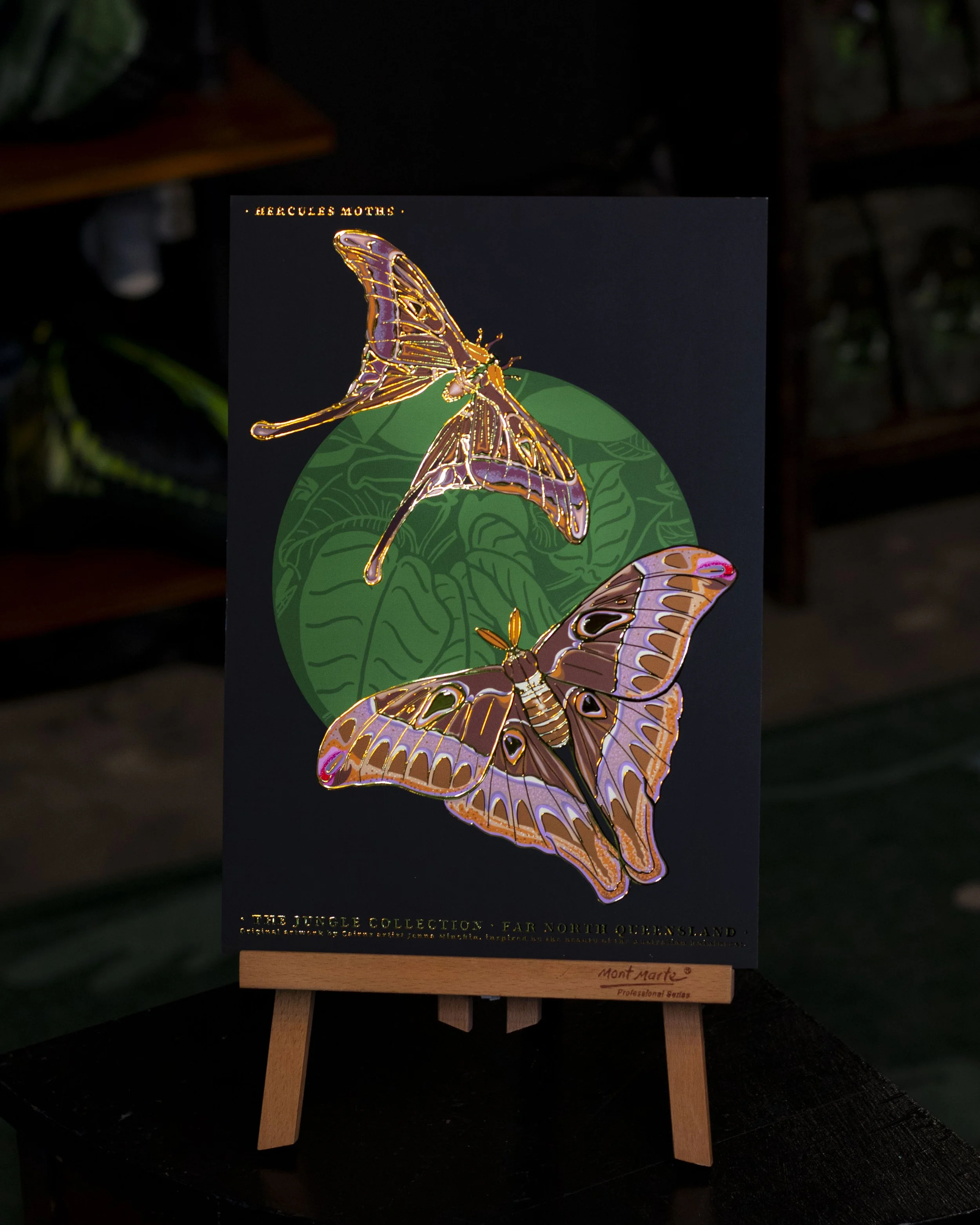 'Hercules Moths' Gold Foil Art Print (A4)