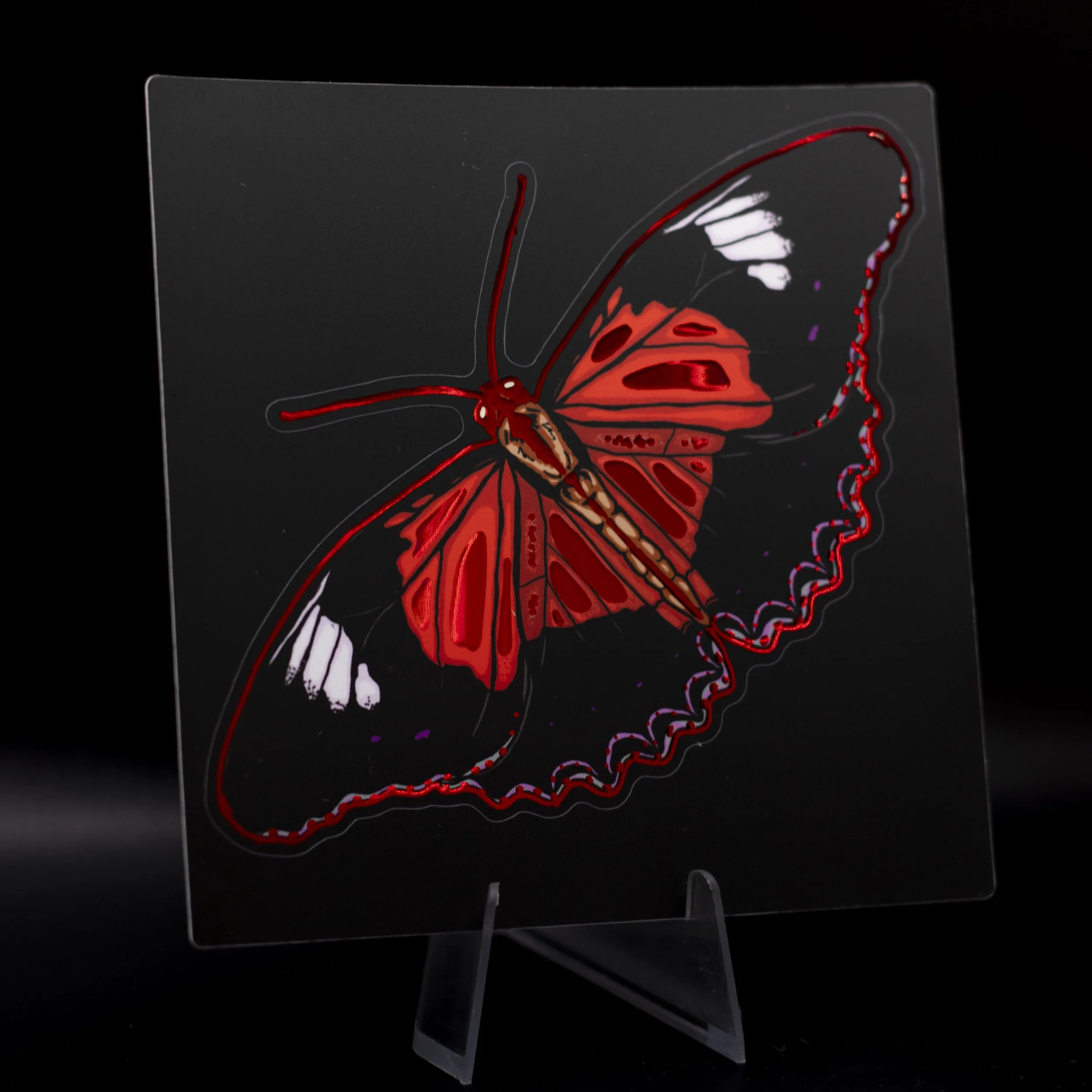 Red Lacewing Butterfly Foil Sticker (10cm)