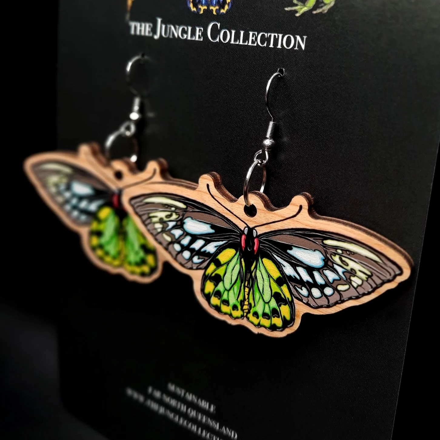 Cairns Birdwing Butterfly Earrings (Large 5cm) - Male Underwing